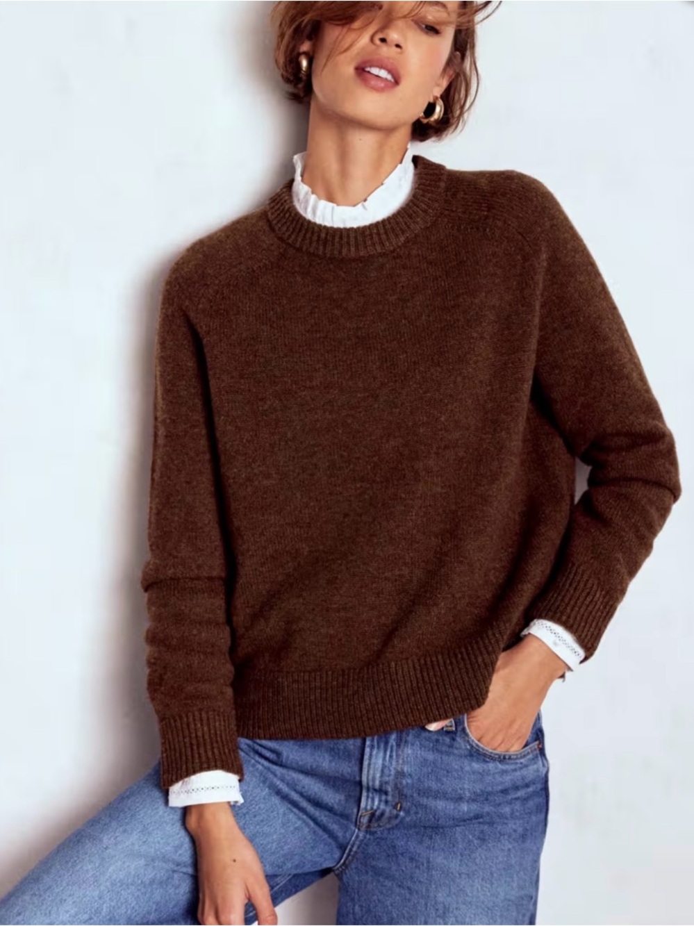 Boden Wool Crewneck Sweater Brown Large